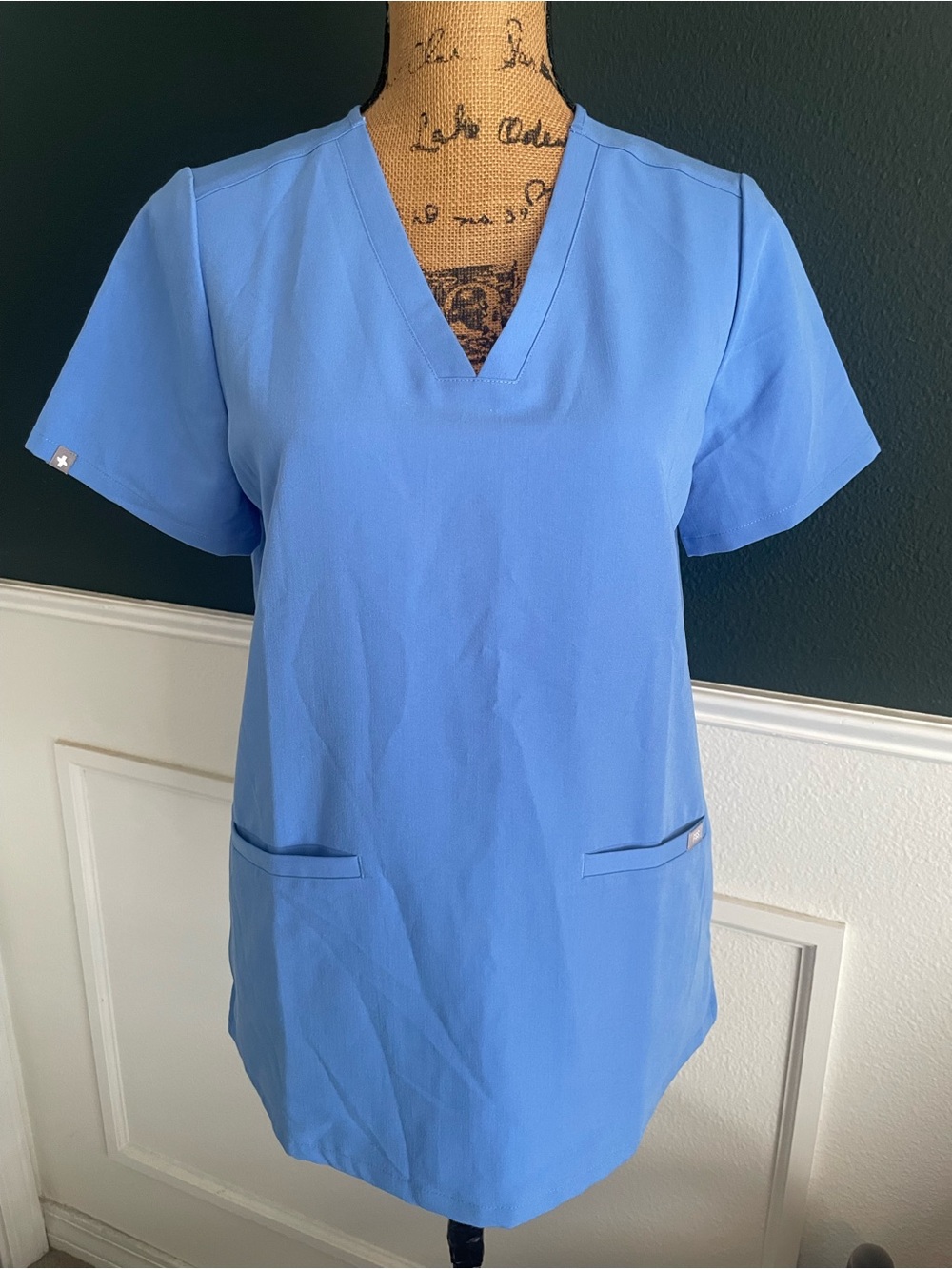 Figs Women's Sky Blue V-Neck Short Sleeve Scrub Top